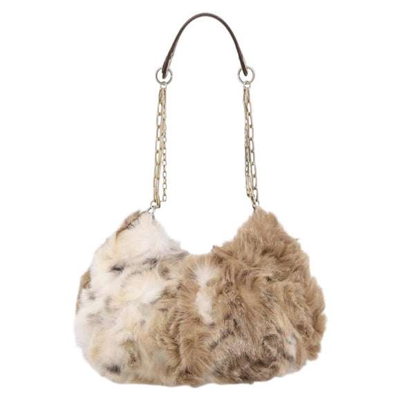BURBERRY Chain Shoulder Bag Fur Beige Gold Auth 196269A