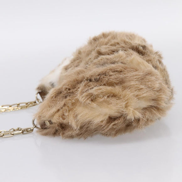 BURBERRY Chain Shoulder Bag Fur Beige Gold Auth 196269A