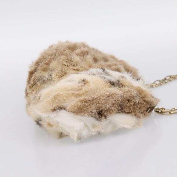 BURBERRY Chain Shoulder Bag Fur Beige Gold Auth 196269A