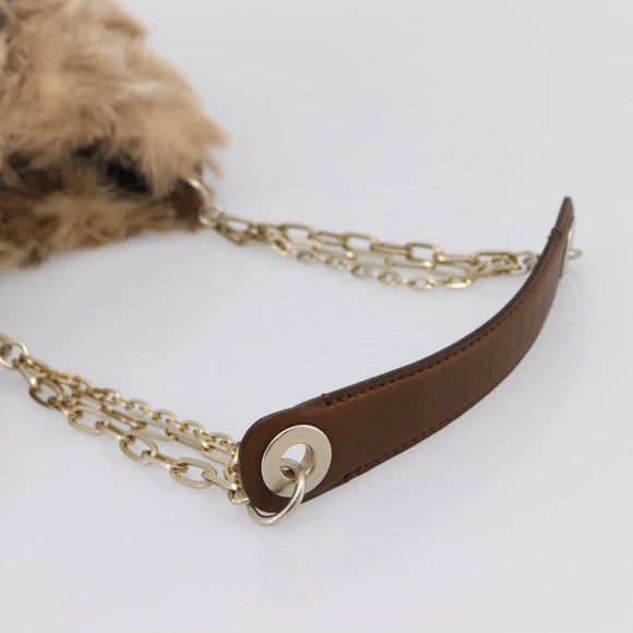 BURBERRY Chain Shoulder Bag Fur Beige Gold Auth 196269A