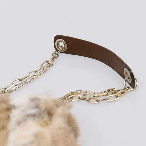 BURBERRY Chain Shoulder Bag Fur Beige Gold Auth 196269A