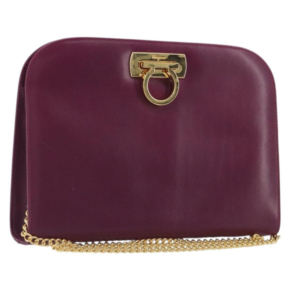 Salvatore Ferragamo Gancini Chain Shoulder Bag Leather Purple Gold Auth 196275A