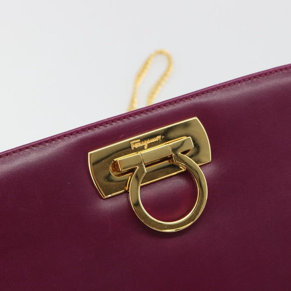 Salvatore Ferragamo Gancini Chain Shoulder Bag Leather Purple Gold Auth 196275A