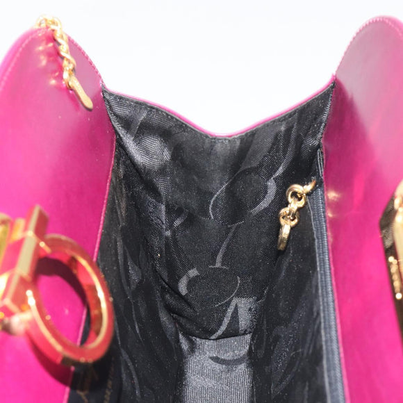 Salvatore Ferragamo Gancini Chain Shoulder Bag Leather Purple Gold Auth 196275A
