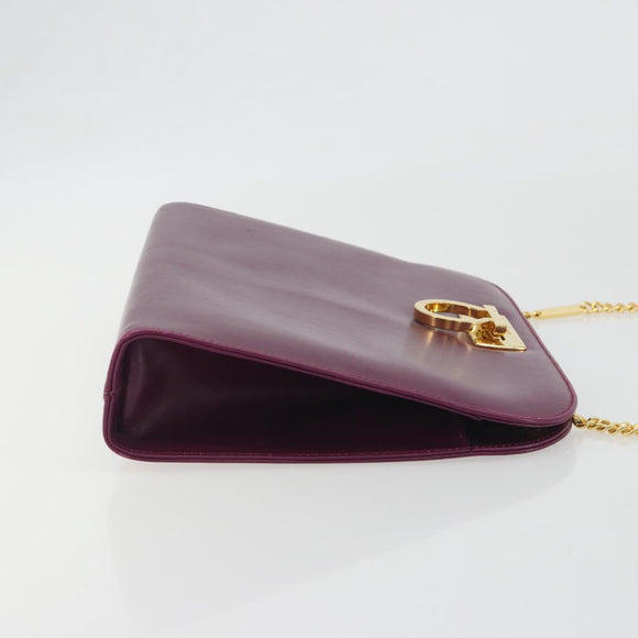 Salvatore Ferragamo Gancini Chain Shoulder Bag Leather Purple Gold Auth 196275A