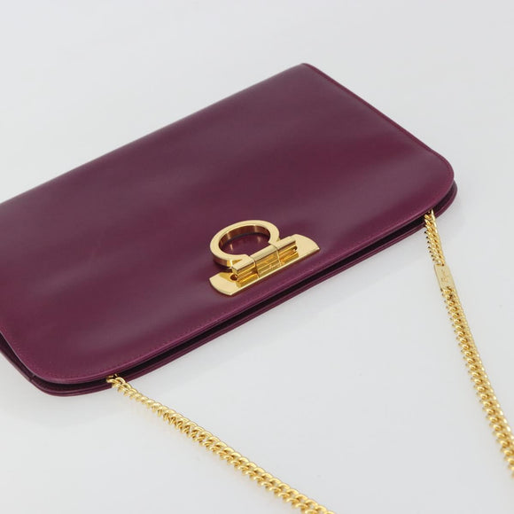 Salvatore Ferragamo Gancini Chain Shoulder Bag Leather Purple Gold Auth 196275A