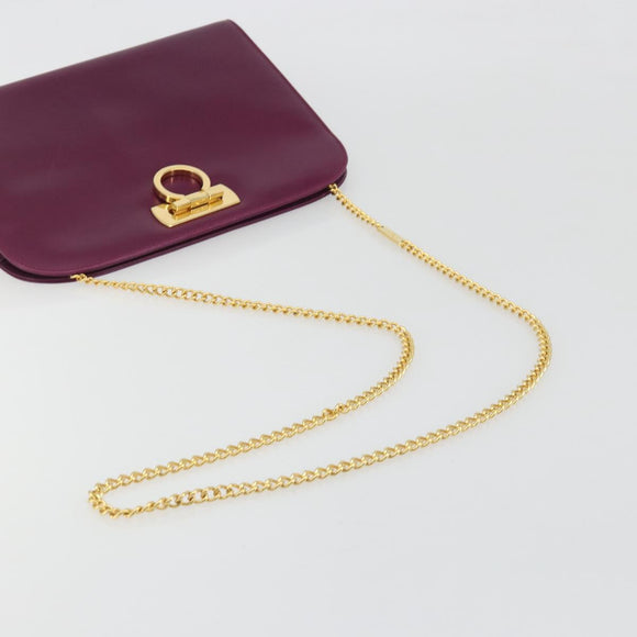 Salvatore Ferragamo Gancini Chain Shoulder Bag Leather Purple Gold Auth 196275A