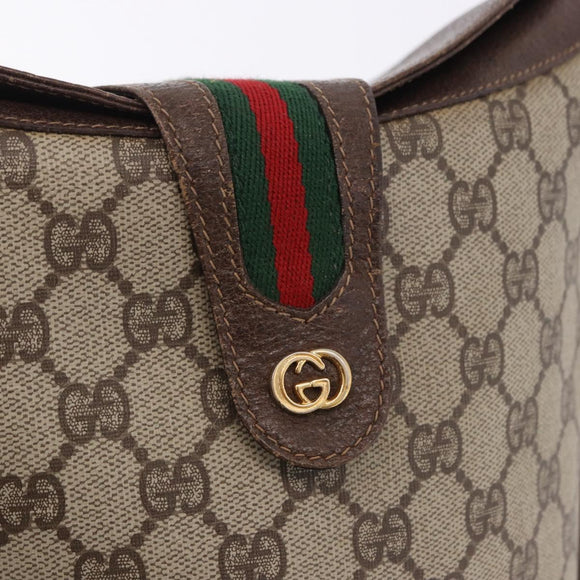 GUCCI GG Supreme Web Sherry Line Bag PVC Beige Gold 904 02 081 Auth 196276