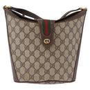 GUCCI GG Supreme Web Sherry Line Bag PVC Beige Gold 904 02 081 Auth 196276-2