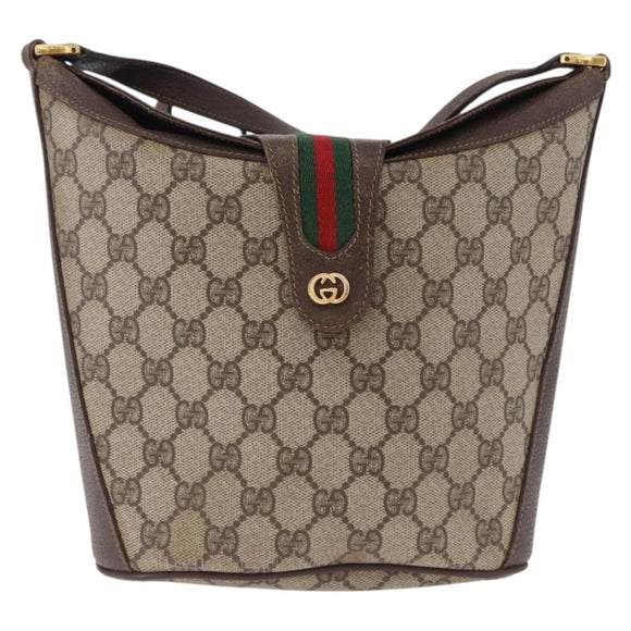 GUCCI GG Supreme Web Sherry Line Bag PVC Beige Gold 904 02 081 Auth 196276