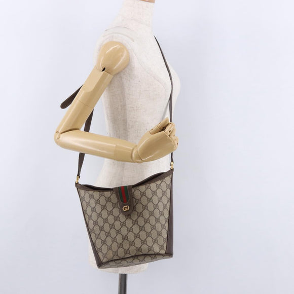 GUCCI GG Supreme Web Sherry Line Bag PVC Beige Gold 904 02 081 Auth 196276