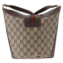 GUCCI GG Supreme Web Sherry Line Bag PVC Beige Gold 904 02 081 Auth 196276-3