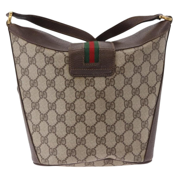 GUCCI GG Supreme Web Sherry Line Bag PVC Beige Gold 904 02 081 Auth 196276