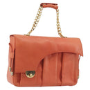 BALLY Chain Hand Bag Leather Orange Gold Auth 196277-1