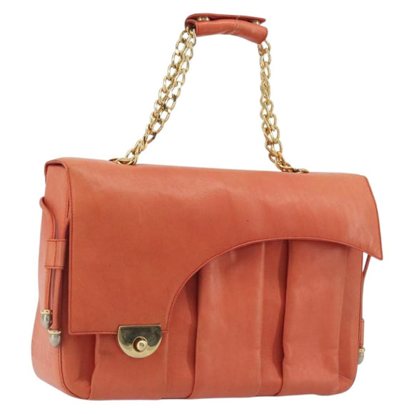 BALLY Chain Hand Bag Leather Orange Gold Auth 196277