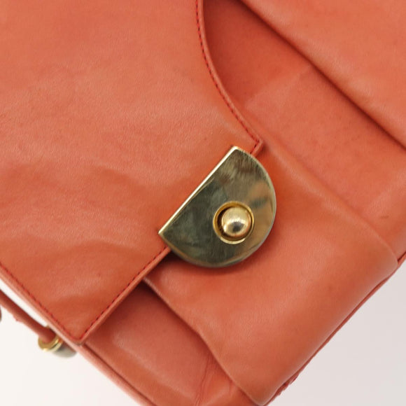BALLY Chain Hand Bag Leather Orange Gold Auth 196277