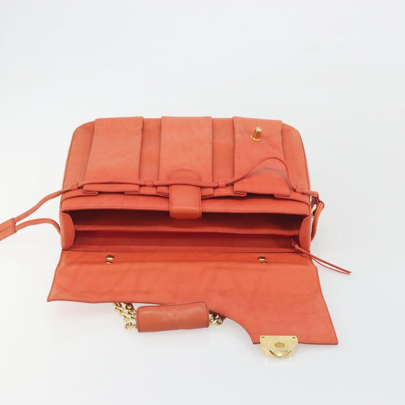 BALLY Chain Hand Bag Leather Orange Gold Auth 196277