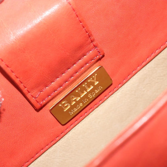 BALLY Chain Hand Bag Leather Orange Gold Auth 196277