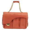 BALLY Chain Hand Bag Leather Orange Gold Auth 196277-13
