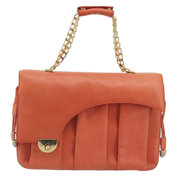 BALLY Chain Hand Bag Leather Orange Gold Auth 196277