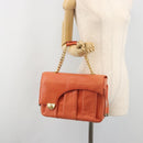 BALLY Chain Hand Bag Leather Orange Gold Auth 196277-26