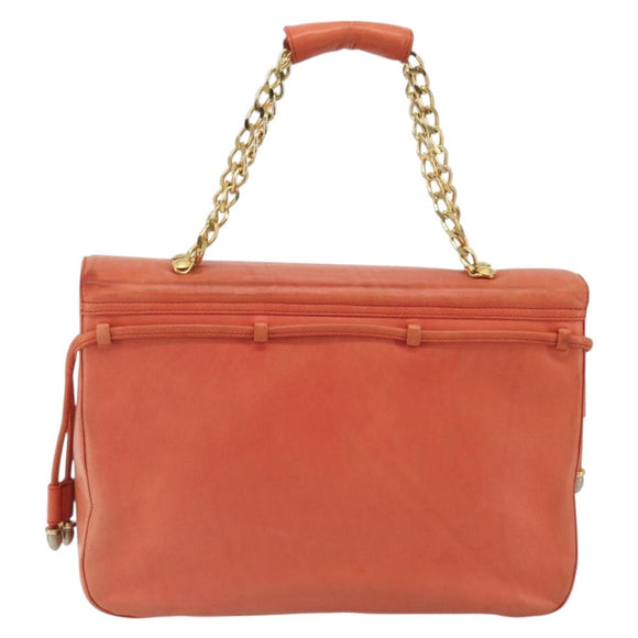 BALLY Chain Hand Bag Leather Orange Gold Auth 196277