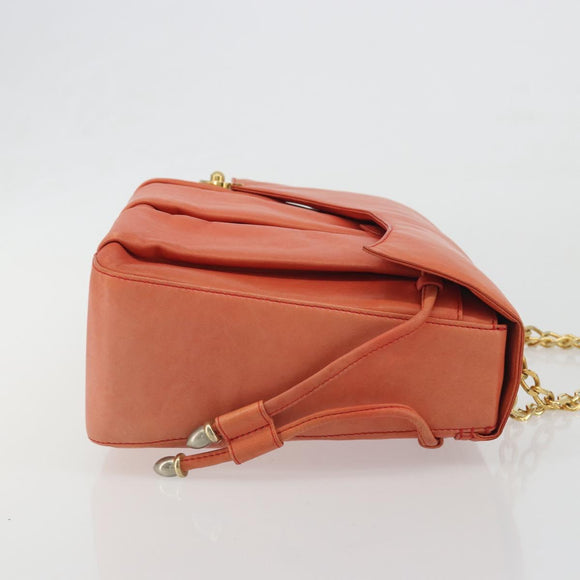 BALLY Chain Hand Bag Leather Orange Gold Auth 196277