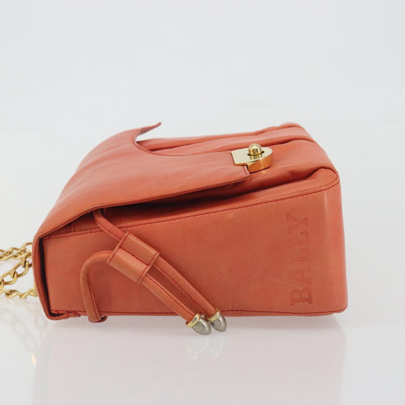 BALLY Chain Hand Bag Leather Orange Gold Auth 196277