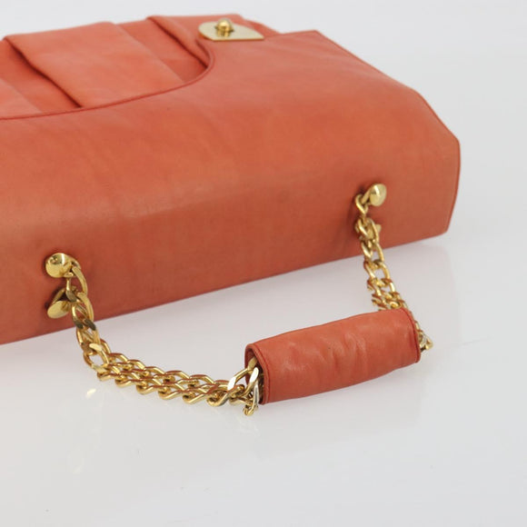 BALLY Chain Hand Bag Leather Orange Gold Auth 196277