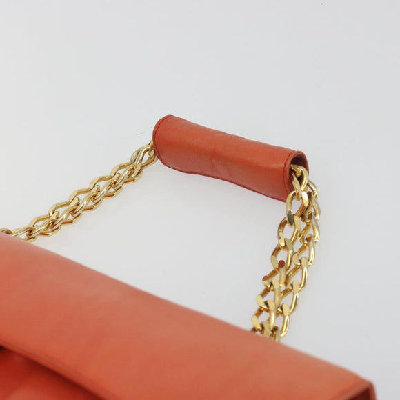 BALLY Chain Hand Bag Leather Orange Gold Auth 196277
