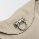 Salvatore Ferragamo Gancini Shoulder Bag Leather Ivory Silver Auth 196279-14