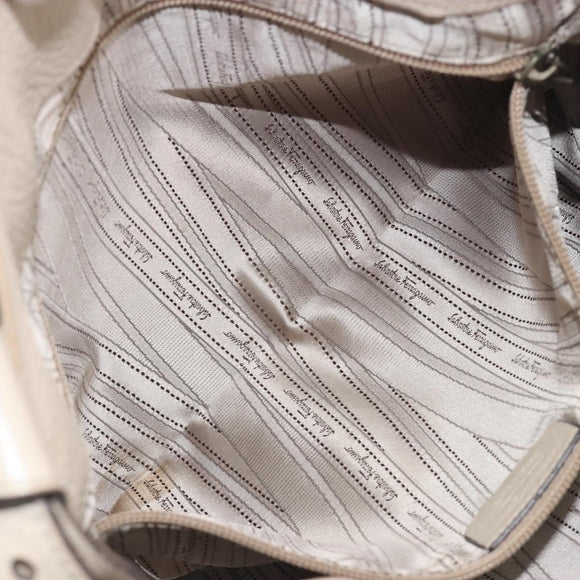 Salvatore Ferragamo Gancini Shoulder Bag Leather Ivory Silver Auth 196279