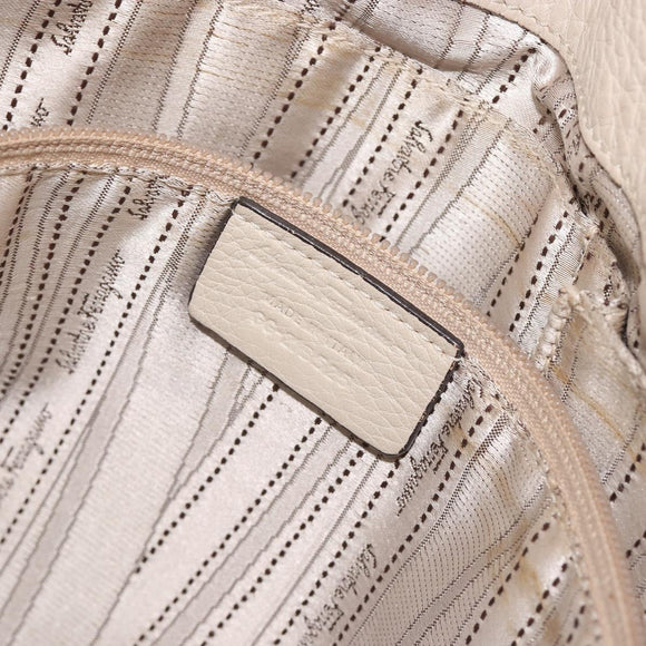 Salvatore Ferragamo Gancini Shoulder Bag Leather Ivory Silver Auth 196279