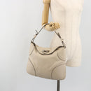 Salvatore Ferragamo Gancini Shoulder Bag Leather Ivory Silver Auth 196279-24
