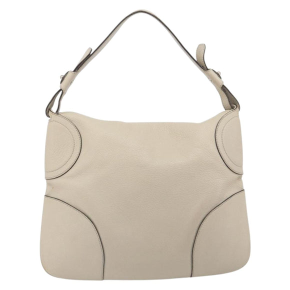 Salvatore Ferragamo Gancini Shoulder Bag Leather Ivory Silver Auth 196279