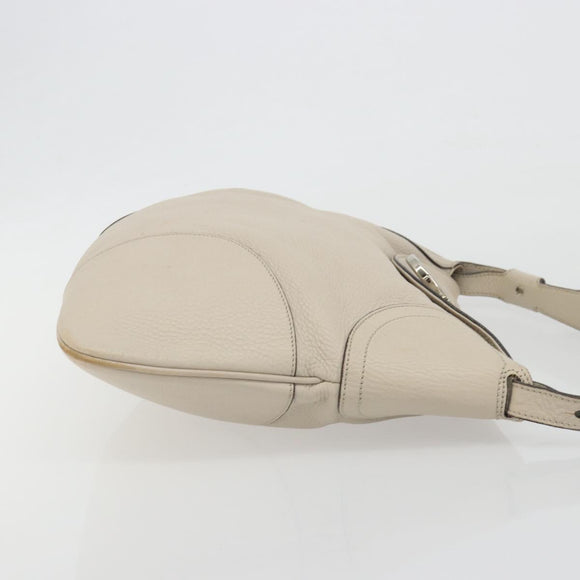 Salvatore Ferragamo Gancini Shoulder Bag Leather Ivory Silver Auth 196279