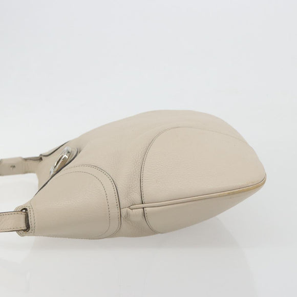 Salvatore Ferragamo Gancini Shoulder Bag Leather Ivory Silver Auth 196279
