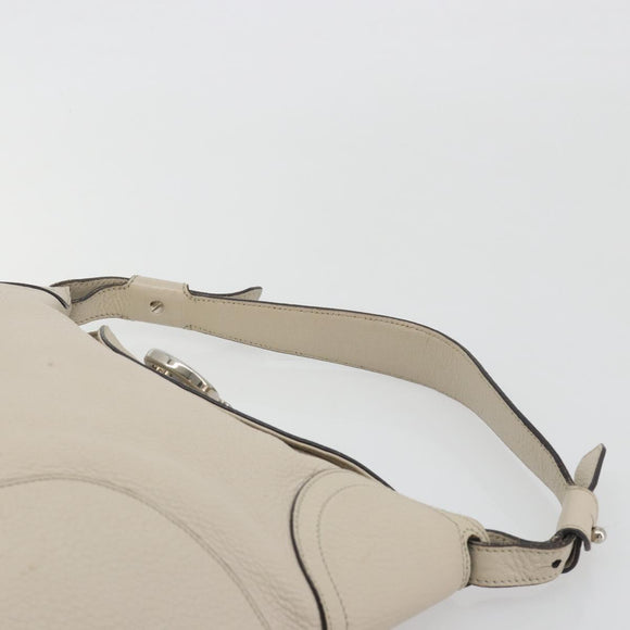 Salvatore Ferragamo Gancini Shoulder Bag Leather Ivory Silver Auth 196279