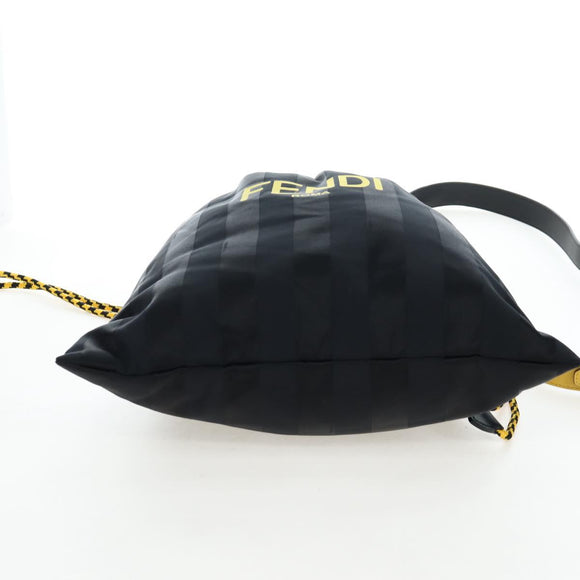 FENDI Pecan Canvas Pak Peking Shoulder Bag Nylon Silver Black Auth 196280M