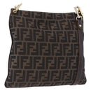 FENDI Zucca Canvas Shoulder Bag Brown Black Auth 196283-1