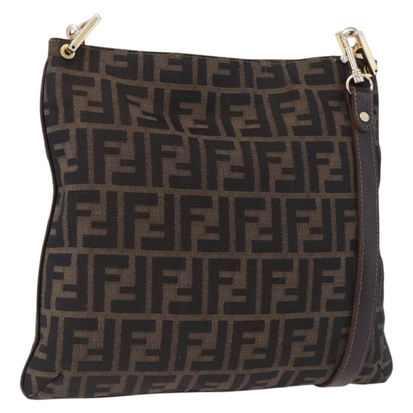 FENDI Zucca Canvas Shoulder Bag Brown Black Auth 196283