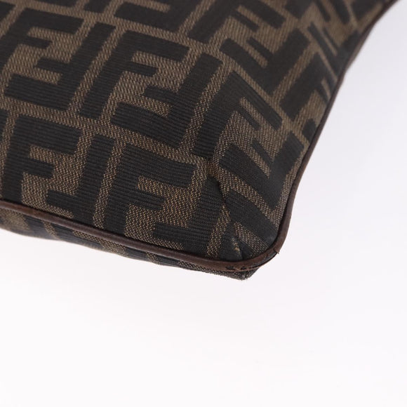FENDI Zucca Canvas Shoulder Bag Brown Black Auth 196283