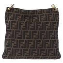 FENDI Zucca Canvas Shoulder Bag Brown Black Auth 196283-2