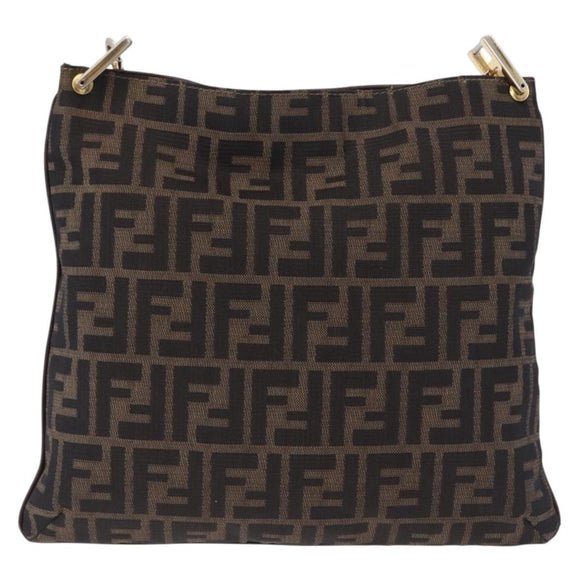 FENDI Zucca Canvas Shoulder Bag Brown Black Auth 196283