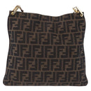 FENDI Zucca Canvas Shoulder Bag Brown Black Auth 196283-3