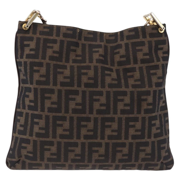 FENDI Zucca Canvas Shoulder Bag Brown Black Auth 196283