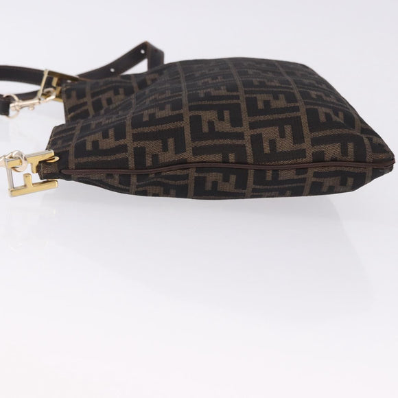 FENDI Zucca Canvas Shoulder Bag Brown Black Auth 196283