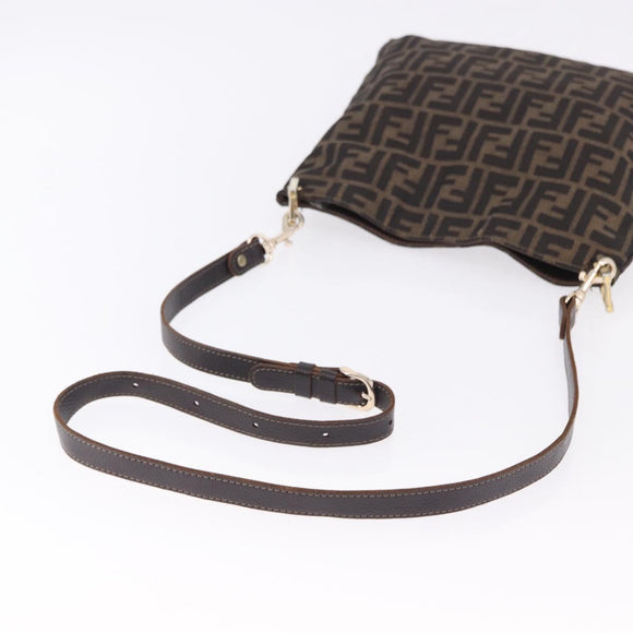 FENDI Zucca Canvas Shoulder Bag Brown Black Auth 196283