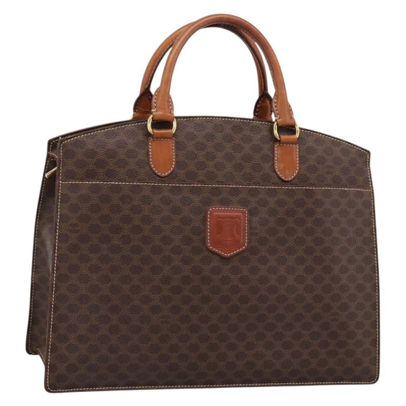 CELINE Macadam Canvas Hand Bag PVC Leather Brown Gold Auth 196285