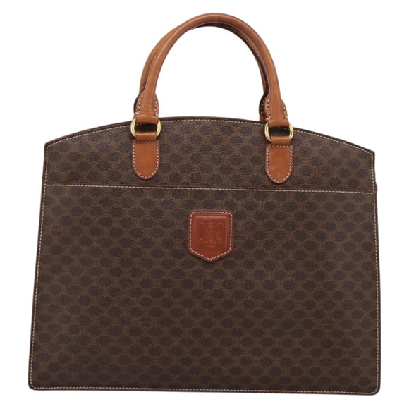 CELINE Macadam Canvas Hand Bag PVC Leather Brown Gold Auth 196285